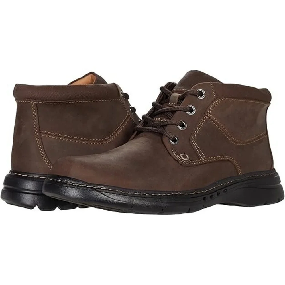 Clarks® (Men's 9 M) Un Brawley™ Up Boot in Brown Oily Leather‎ - $160